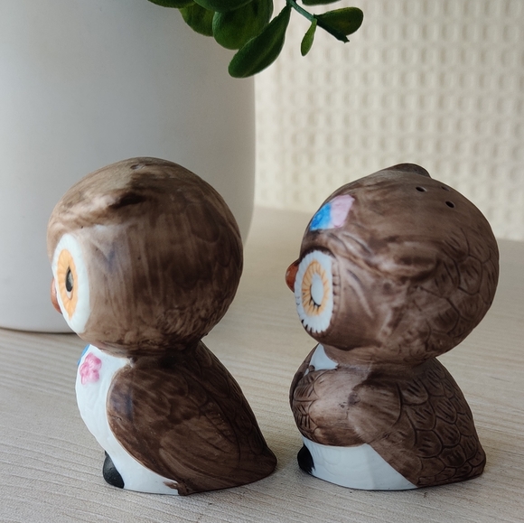 Vintage1960's- 1970's Salt and Pepper Cute Brown Owl Ceramic Shakers - Picture 2 of 10